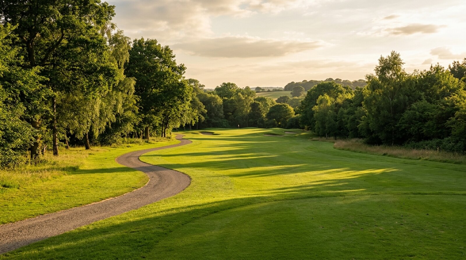 A quiet parkland fairway in the late afternoon light, the kind of twilight slot that offers the best green fee value